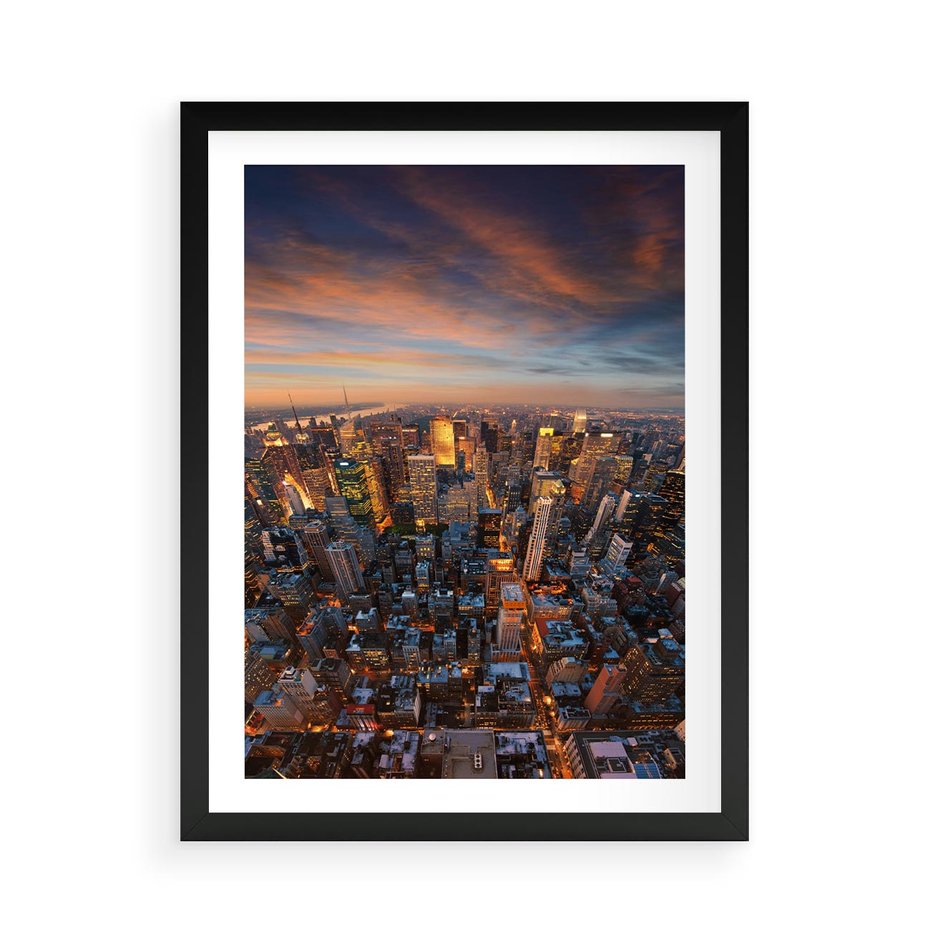 Plakat w ramie 50x70 - Miasto wieżowców w perspektywie - miasto, wieżowce - rama czarna