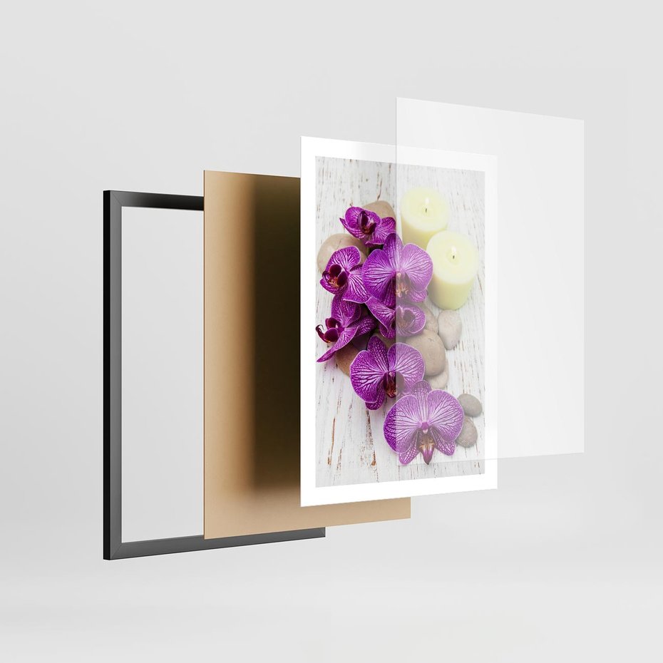 Plakat w ramie 50x70 - Relaksujące spa w otoczeniu orchidei - spa, świece - rama czarna