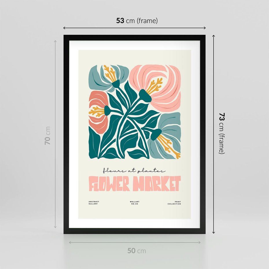 Plakat w ramie 50x70 - Taniec Kształtów - kwiaty, abstrakcyjna kompozycja - rama czarna