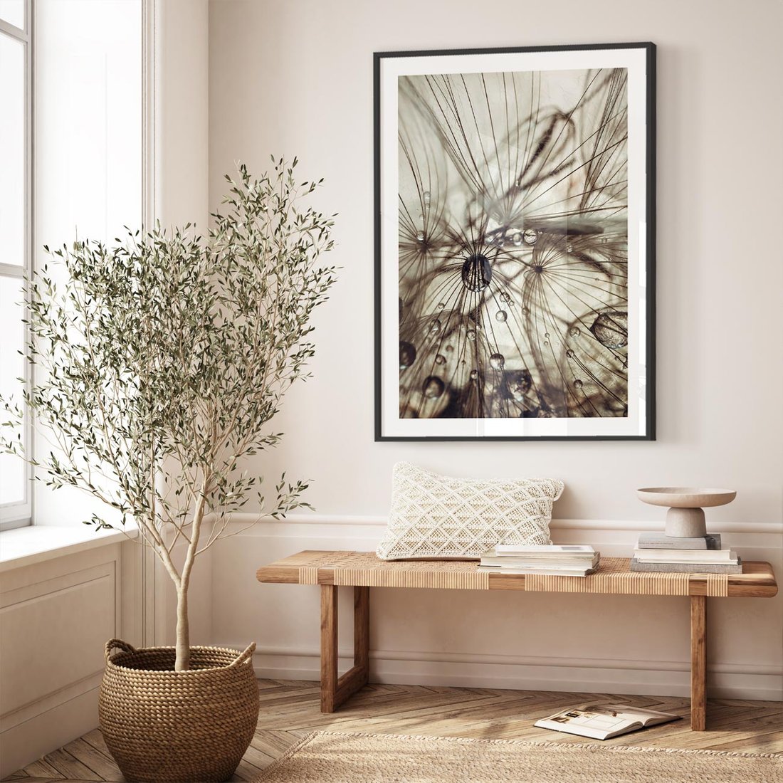 Plakat w ramie 50x70 - Lekkie dmuchawce - dmuchawce, krople - rama czarna