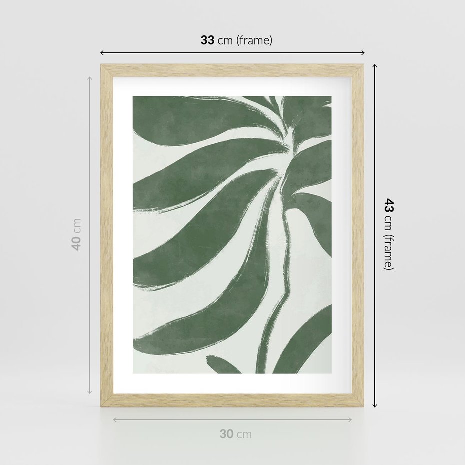 Plakat w ramie 30x40 - Zieleń Wewnętrznego Spokoju - zielony plakat, roślinne inspiracje - rama drewno