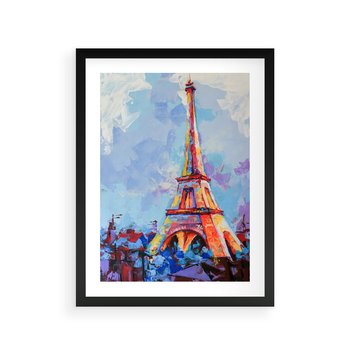 Plakat w ramie 40x50 - Paryska Wieża - olejny abstrakcyjny obraz, wieża eiffla - rama czarna