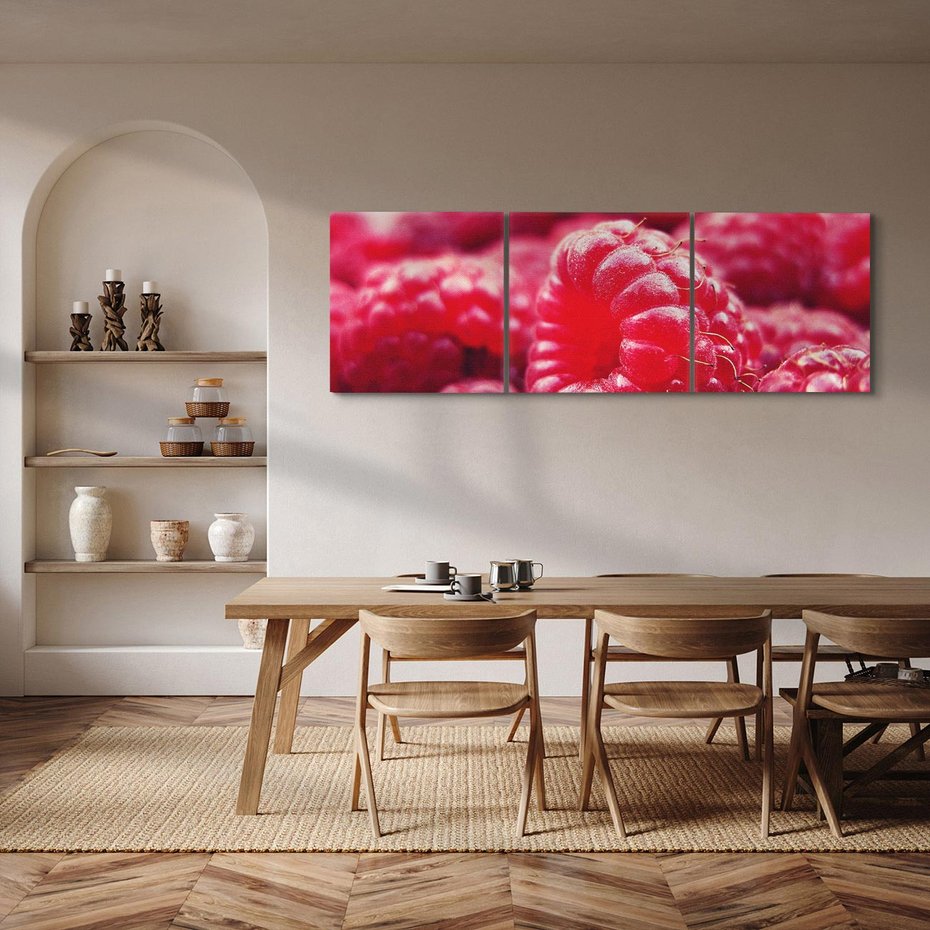 Obraz na płótnie 150x50 - Maliny Soczysta Eksplozja - maliny, owoce