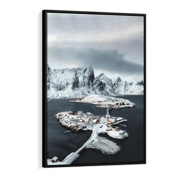 Obraz w ramie 50x70 - Ciepło i Urok Północy - skandynawskie, domki - rama czarna