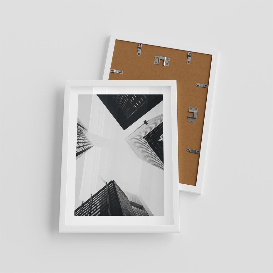 Plakat w ramie 30x40 - Nowoczesna Dynamika - perspektywa, wieżowce - rama biała