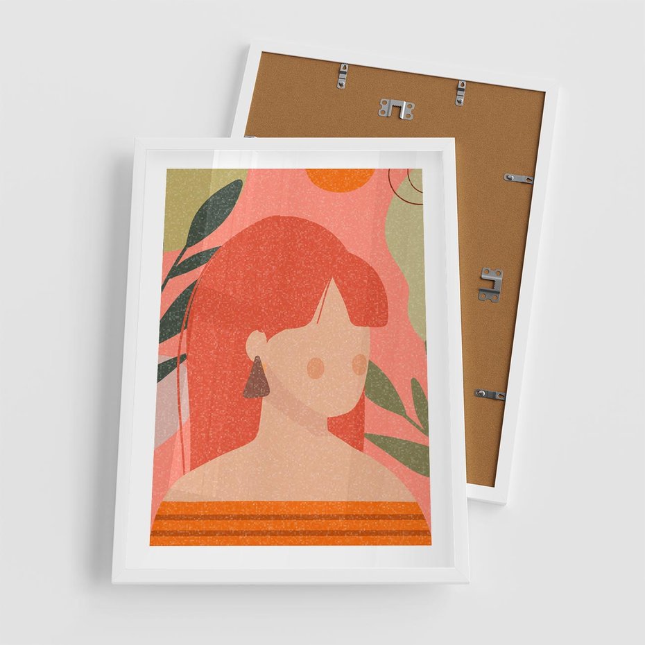 Plakat w ramie 50x70 - Kobieca Refleksja - nowoczesny plakat, styl retro - rama biała