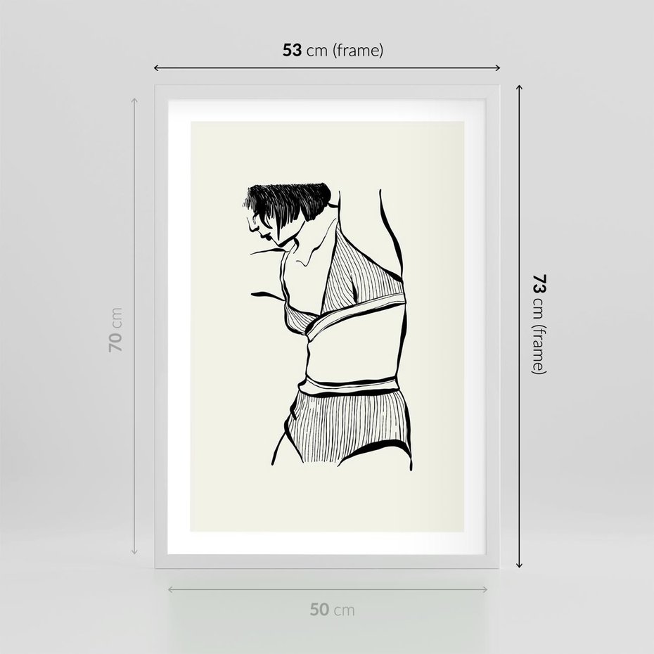 Plakat w ramie 50x70 - Minimalistyczny Urok - szkic, kobieta w bieliźnie - rama biała
