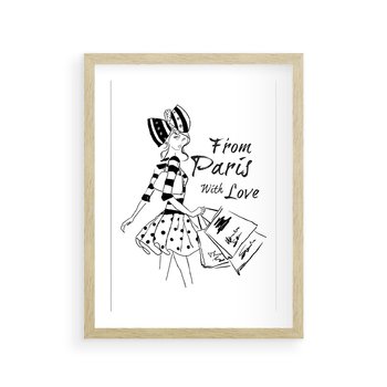 Plakat w ramie 30x40 - Paryż - Miasto Romantycznej Grafiki - Paryż, Paris - rama drewno