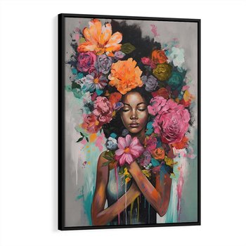 Obraz w ramie 70x100 - Z Głową w Kwiatach - obraz olejny, sztuka nowoczesna - rama czarna