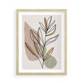 Plakat w ramie 50x70 - Impulsy Subtelnej Harmonii - abstrakcyjny obraz boho, liście - rama drewno