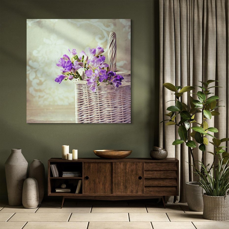 Obraz na płótnie 60x60 - Kwiatowy koszyk - kwiaty, koszyk