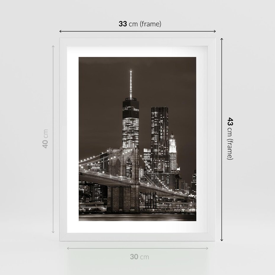 Plakat w ramie 30x40 - Magia miasta nocą - miasto, noc - rama biała