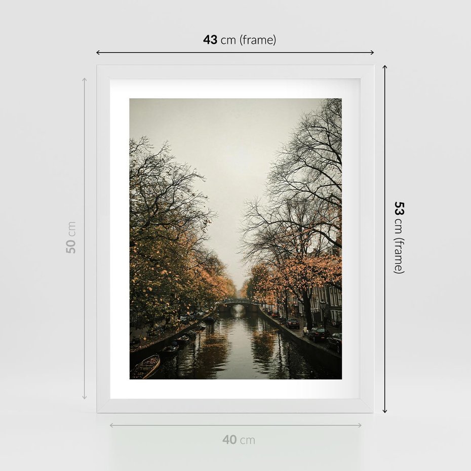 Plakat w ramie 40x50 - Jesienne Spacerki po Holenderskich Kanałach - kanały, Holandia - rama biała