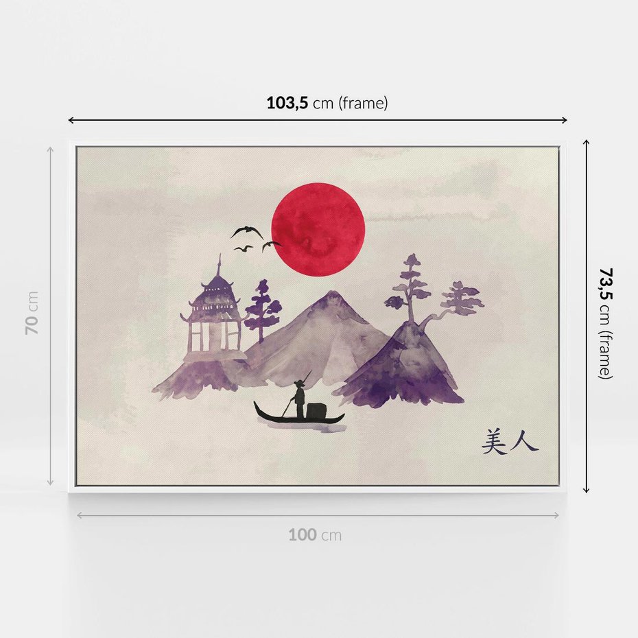 Obraz w ramie 100x70 - Odbicie Słońca - japońska sztuka, akwarela - rama biała