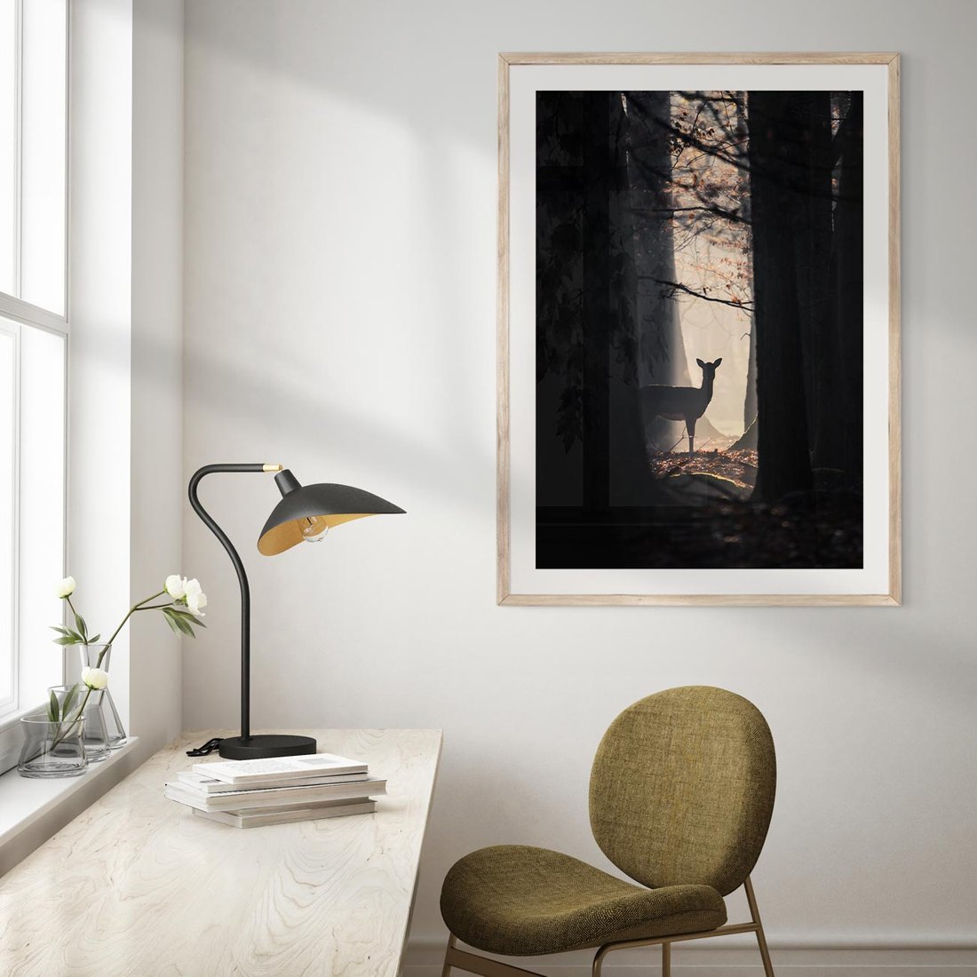 Plakat w ramie 40x50 - Sarnie Skoki - zdjęcie, klimatyczny las - rama drewno