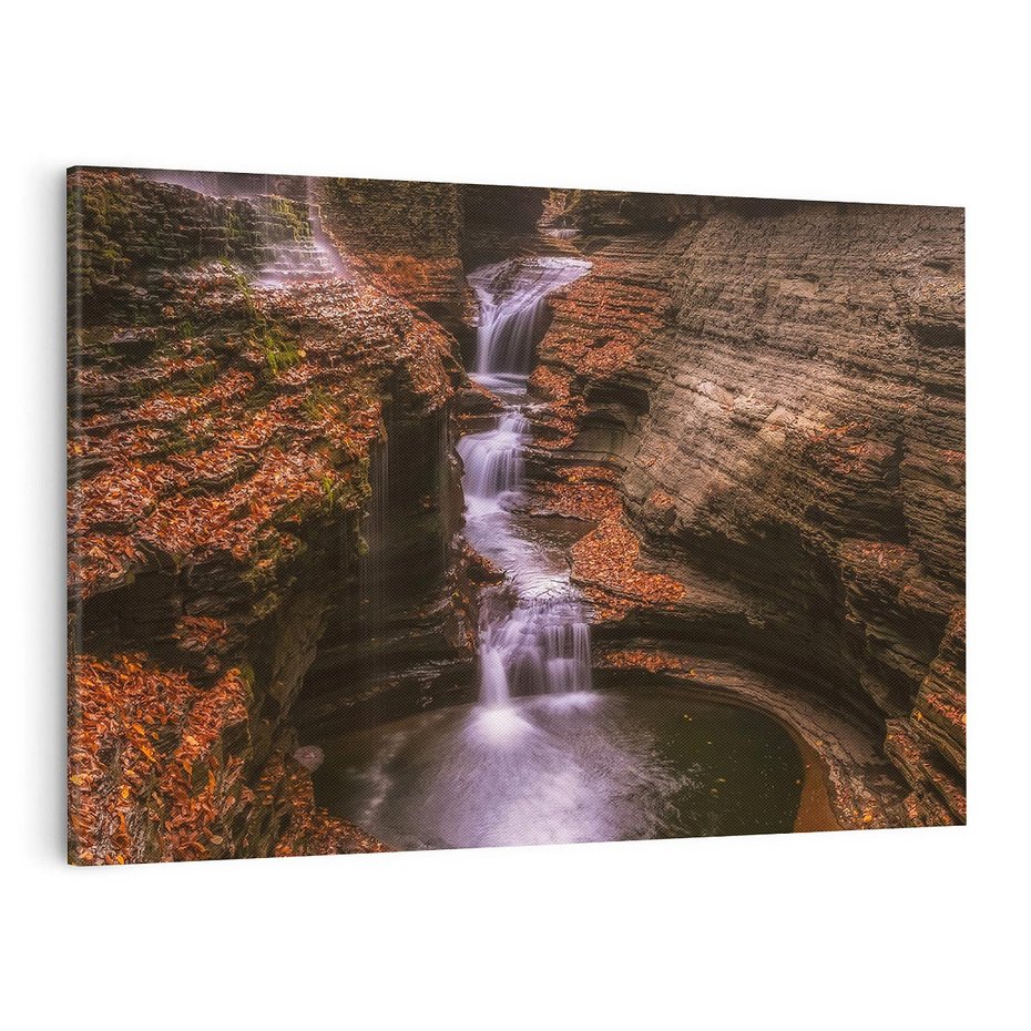 Obraz na płótnie 70x50 - Barwna Harmonia - strumień, las
