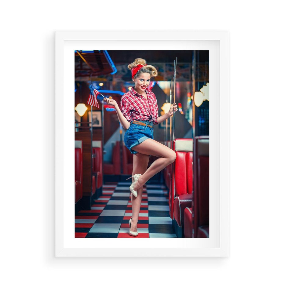 Plakat w ramie 50x70 - Czas Wstecz - retro, restauracja - rama biała