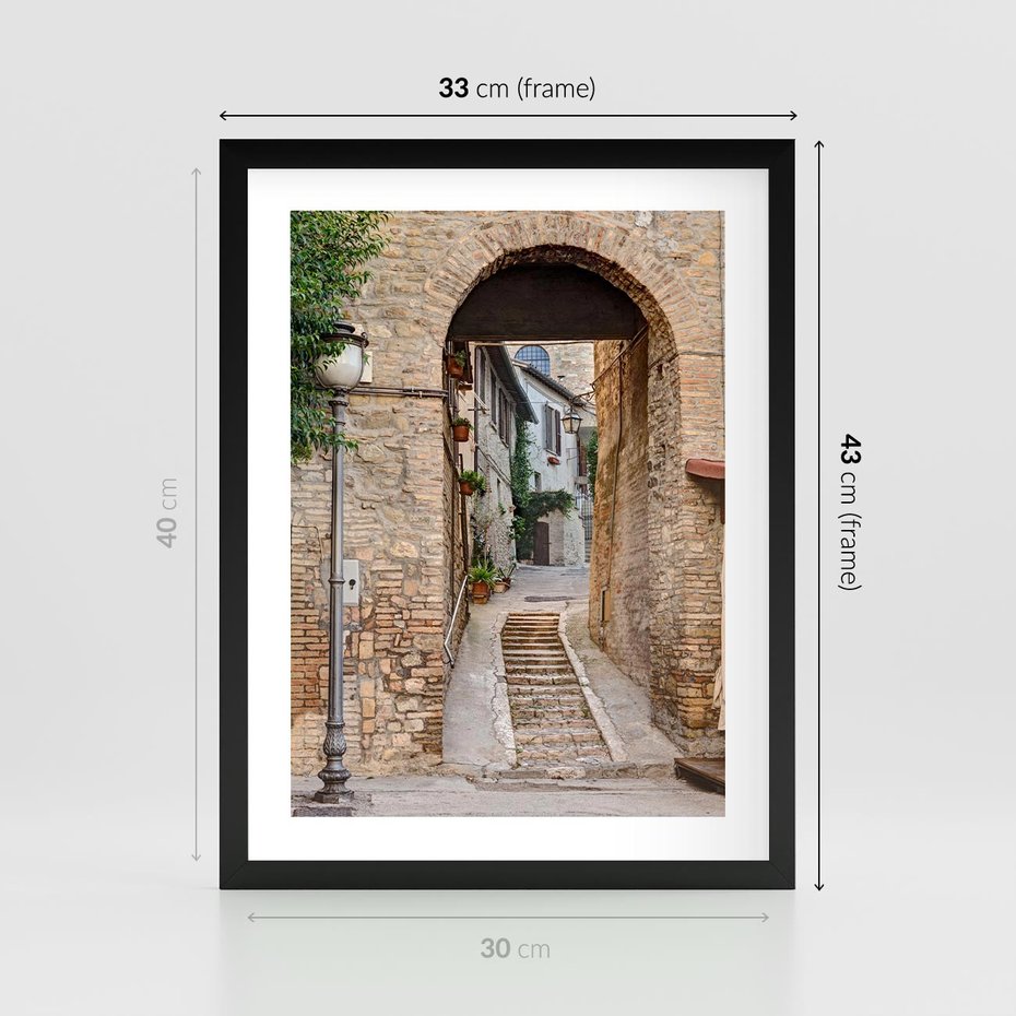 Plakat w ramie 30x40 - Klimatyczna Uliczka w Grecji - uliczka, Grecja - rama czarna