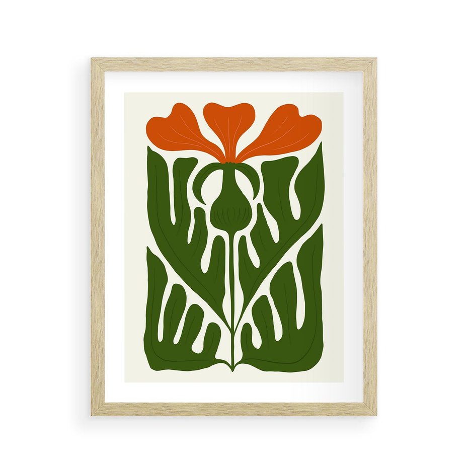 Plakat w ramie 40x50 - Minimalistyczny Urok Kwiatu - kwiat, sztuka nowoczesna - rama drewno