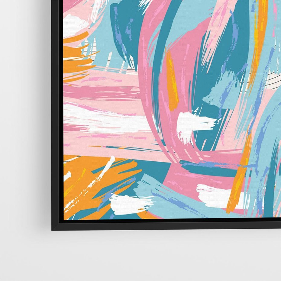 Obraz w ramie 50x50 - Refleksje w krainie abstrakcji - abstrakcja, energiczne pociągnięcia pędzla - rama czarna