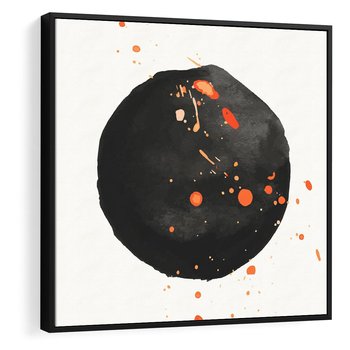 Obraz w ramie 50x50 - Wnętrza Marzeń - abstrakcyjna czarna plama, rozsiane pomarańczowe kropki - rama czarna