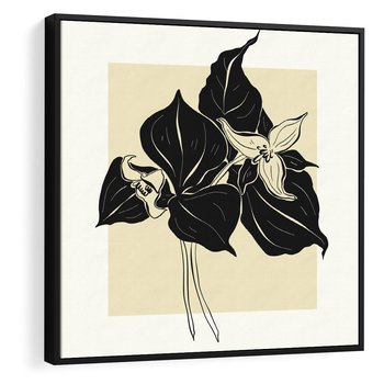 Obraz w ramie 50x50 - Ekspresja w szkicowanych kształtach - kwiaty, typografia - rama czarna