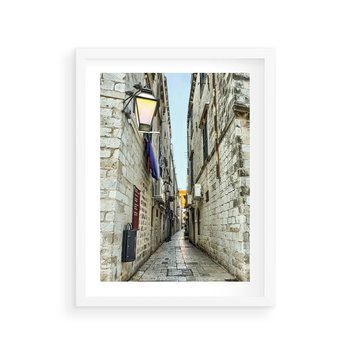 Plakat w ramie 30x40 - Urok Włoskiej Uliczki - włoska, uliczka - rama biała