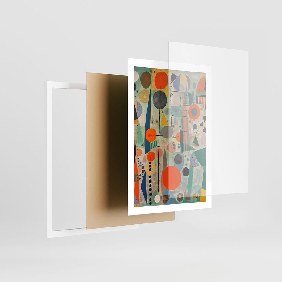 Plakat w ramie 50x70 - Wewnętrzne Zagadki Kształtów - abstrakcyjny obraz, sztuka abstrakcji - rama biała