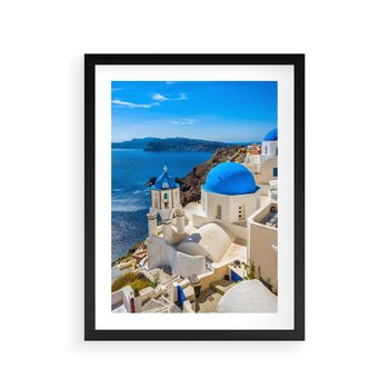 Plakat w ramie 50x70 - Urokliwy widok na Santorini - Santorini, widok - rama czarna