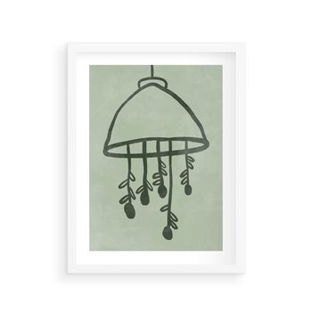 Plakat w ramie 30x40 - Zieleń Inspirującego Spokoju - plakat z abstrakcyjną zieloną lampą, skandynawski design - rama biała