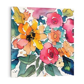 Obraz na płótnie 50x50 - Kwiatowy Impuls Kolorów - abstrakcyjne kolorowe kwiaty, szkic