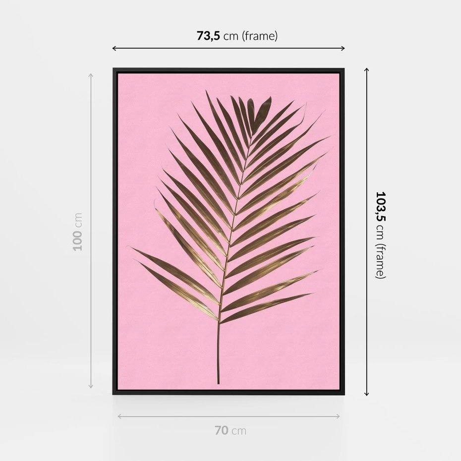 Obraz w ramie 70x100 - Promienie złotej palmy - złota, palma - rama czarna