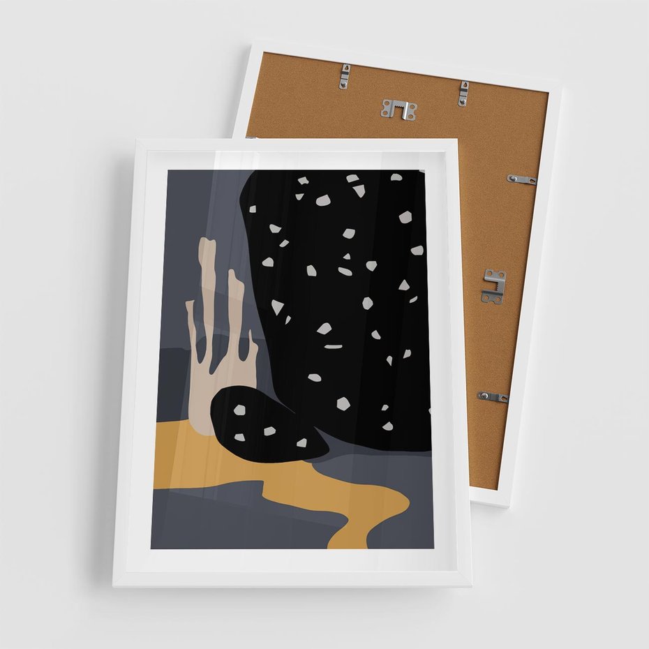 Plakat w ramie 50x70 - Formy Szarości - ciemny, mroczny plakat - rama biała
