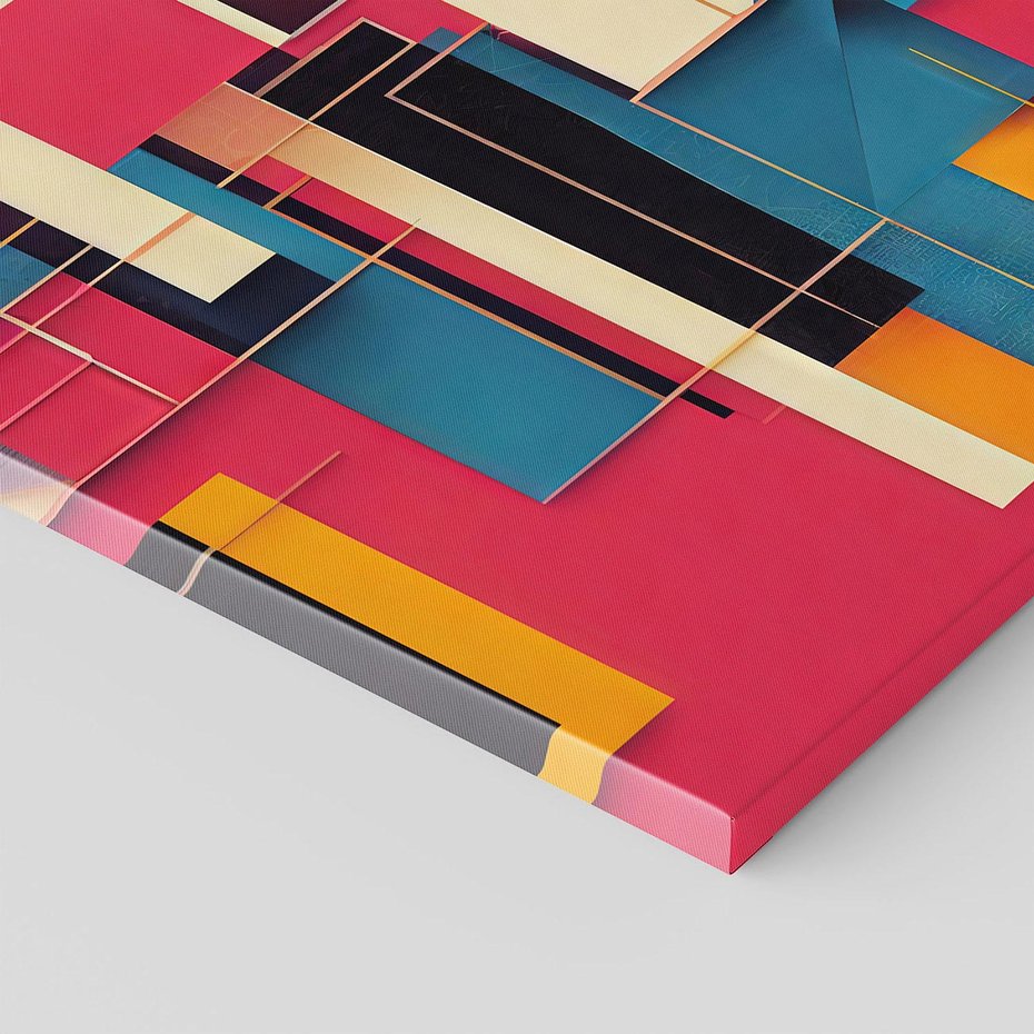 Obraz na płótnie 80x80 - Przejście przez labirynt myśli - kolorowa abstrakcja, instalacja z prostokątów i linni