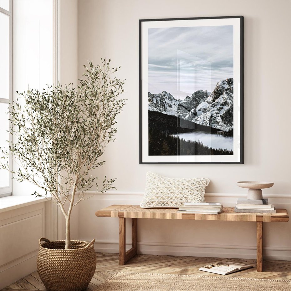 Plakat bez ramy 21x30 - Malowniczy Krajobraz ze Śniegiem - góry, śnieg