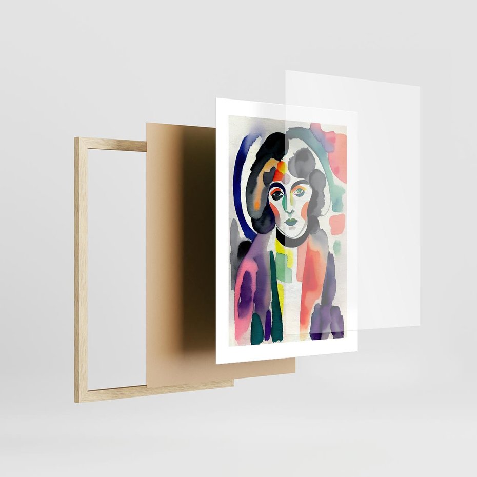 Plakat w ramie 30x40 - Subtelne Akwarelowe Ulotności - abstrakcyjny akwarelowy portret kobiety, rozmyte farby - rama drewno