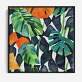 Obraz w ramie 50x50 - Tropikalne Pragnienia - akwarela, liście tropikalne - rama czarna