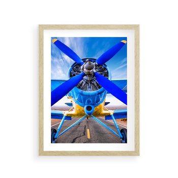 Plakat w ramie 30x40 - Śmigłowiec indygo - samolot, śmigło - rama drewno
