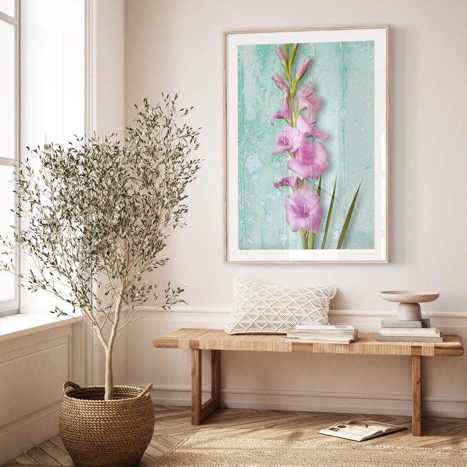 Plakat w ramie 50x70 - Piękno w delikatności - kwiaty, różowe - rama drewno