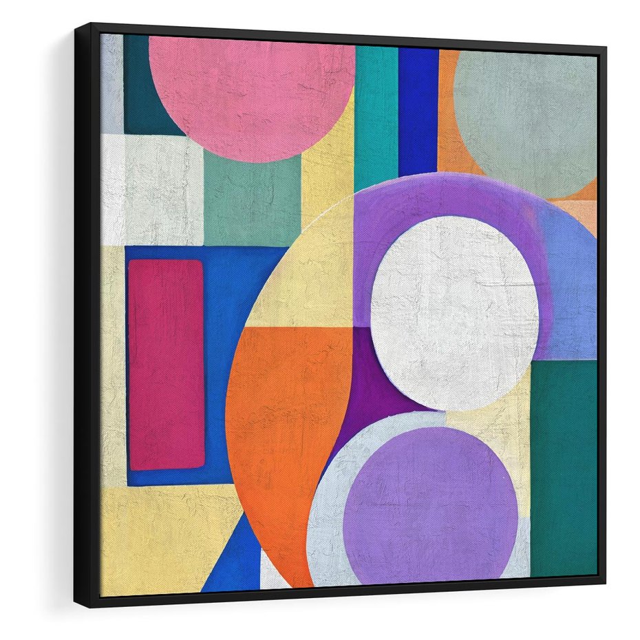 Obraz w ramie 50x50 - Migotliwe Impulsy Dźwięku - różne geometryczne formy, koła - rama czarna