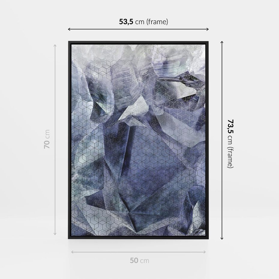 Obraz w ramie 50x70 - Melodia mgieł i marzeń - abstrakcja w kolorze granatu, przypominająca górę lodową - rama czarna