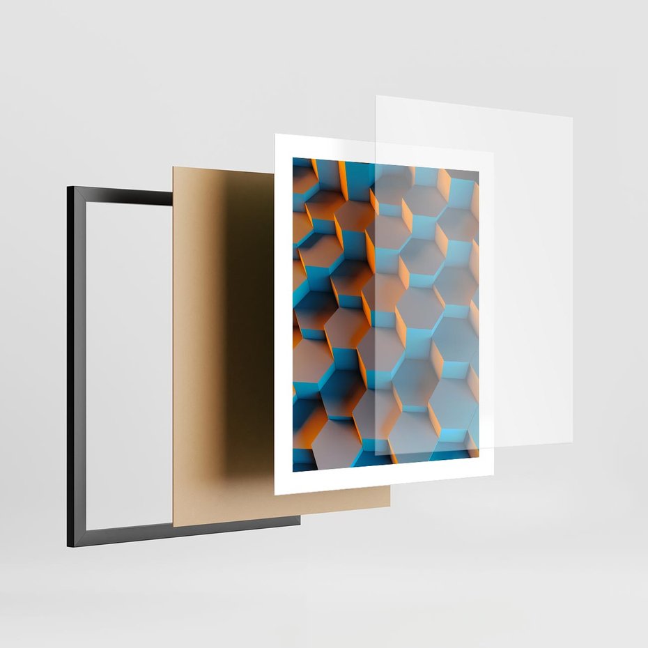 Plakat w ramie 40x50 - Trójwymiarowa Gra - geometryczna, 3D - rama czarna