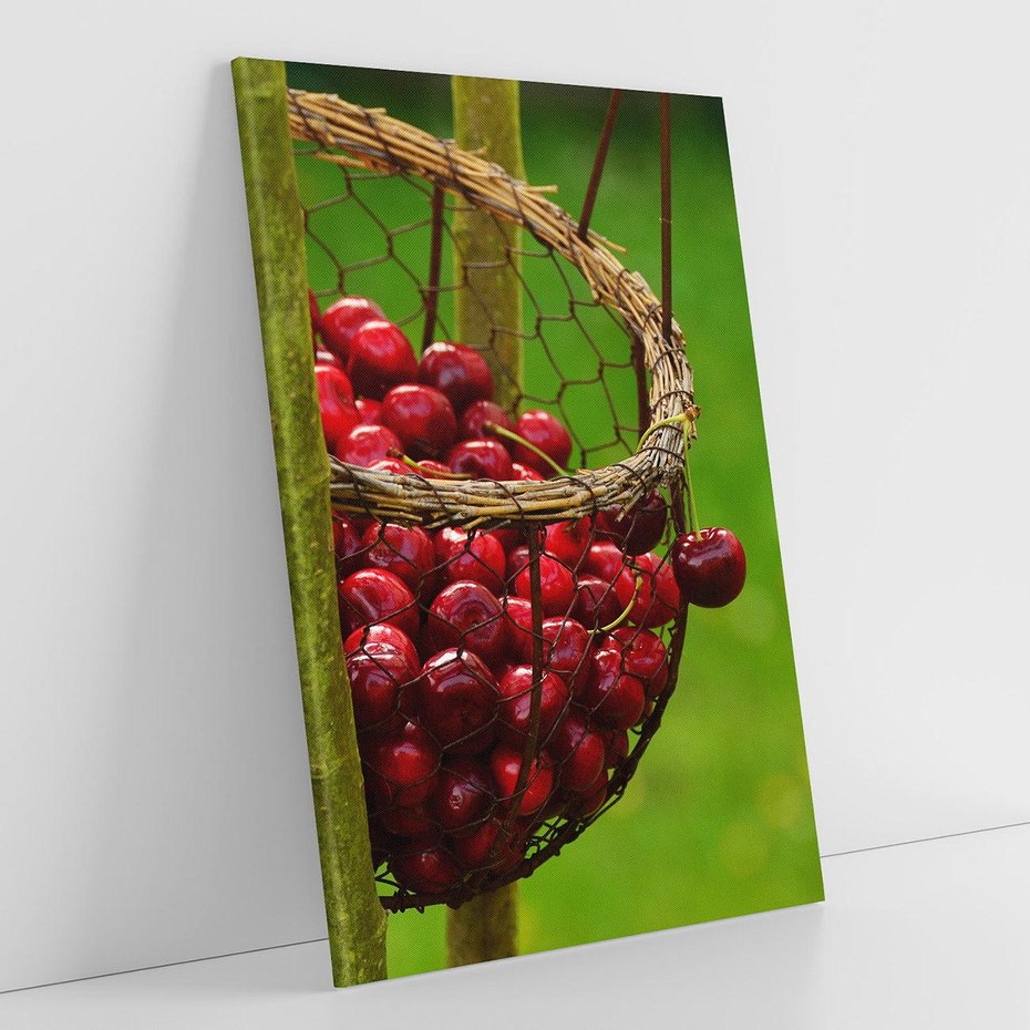 Obraz na płótnie 50x70 - Czereśnie w Koszyku Owocowy Skarb - czereśnie, koszyk