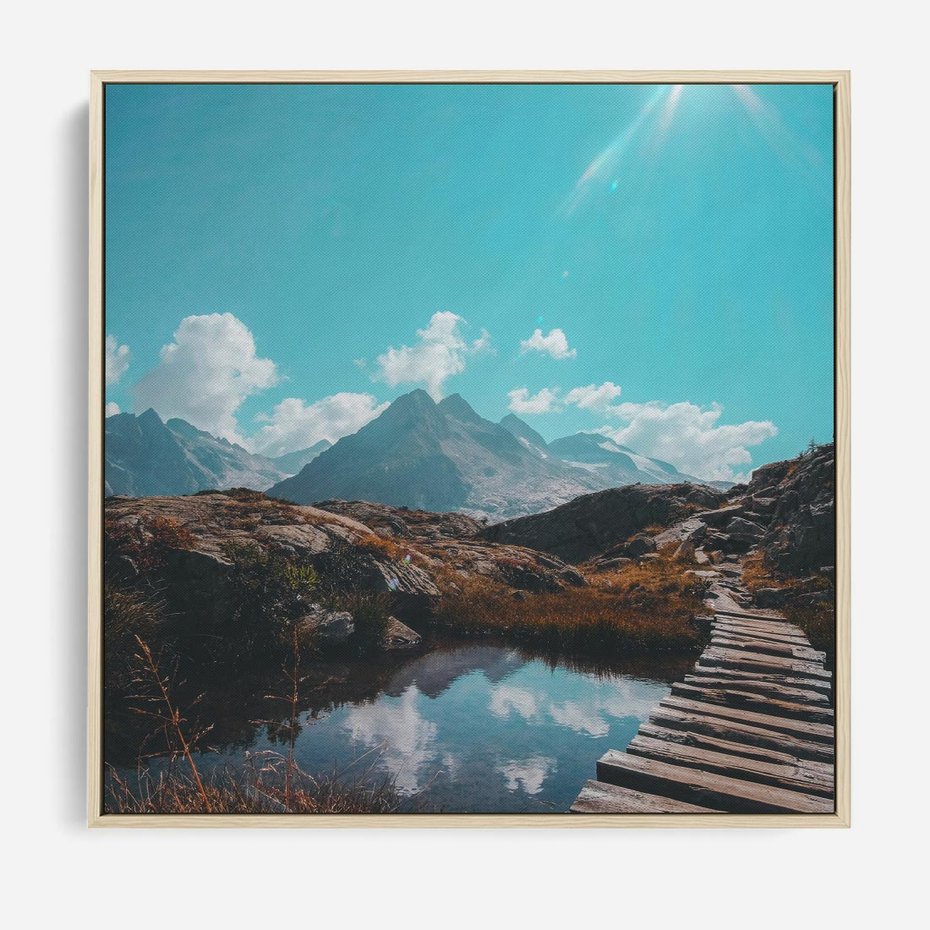 Obraz w ramie 80x80 - Inspirujący Pejzaż - ścieżka, górska - rama drewno