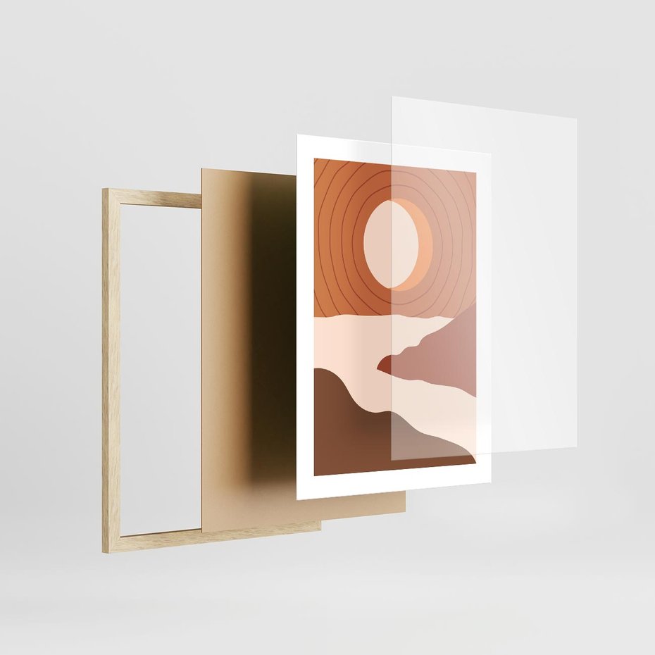 Plakat w ramie 30x40 - Sztuka Zachodu Słońca: Nowoczesna Sceneria - plakat, nowoczesna grafika - rama drewno