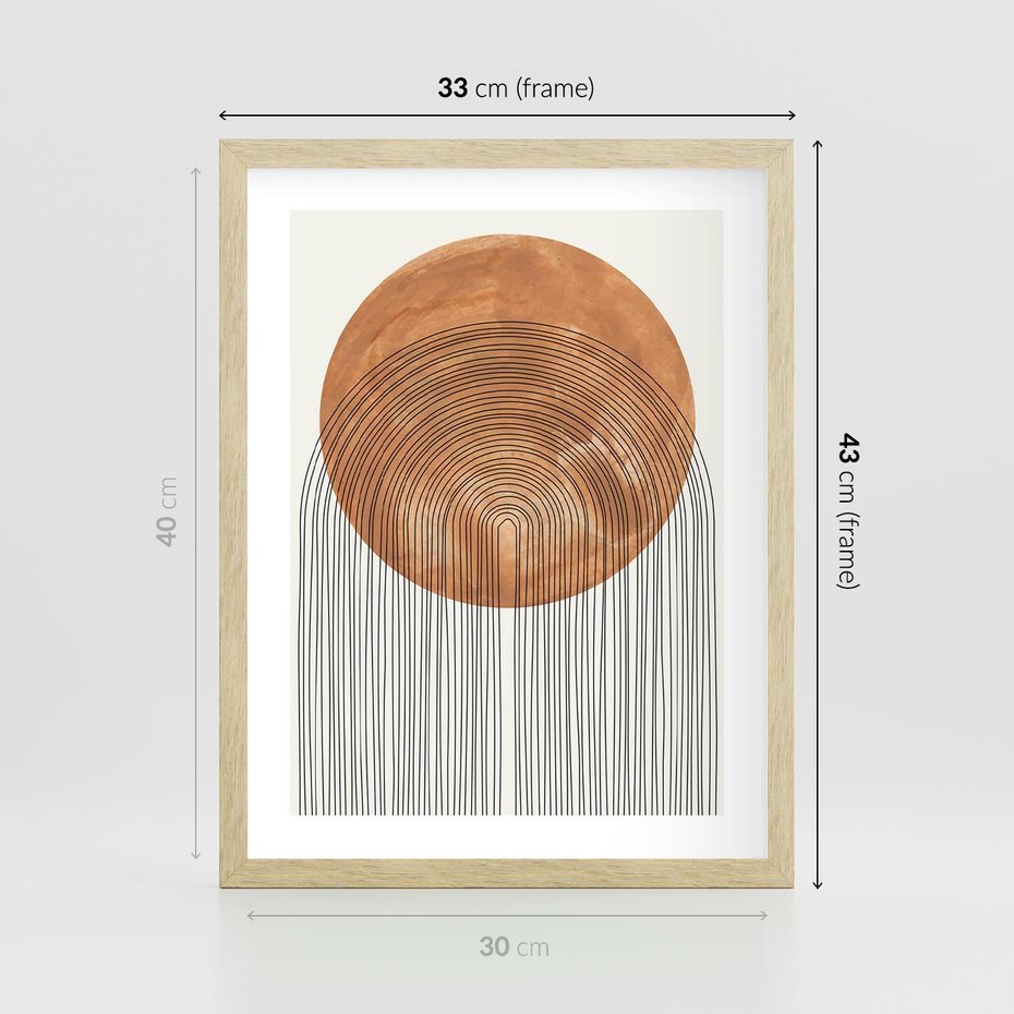 Plakat w ramie 30x40 - Konturem Kształtowane - koło, boho styl - rama drewno