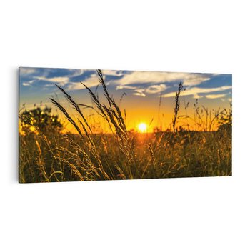 Obraz na płótnie 140x70 - "Zachód Słońca, Łąka - Magiczna Aura - zachód, słońca