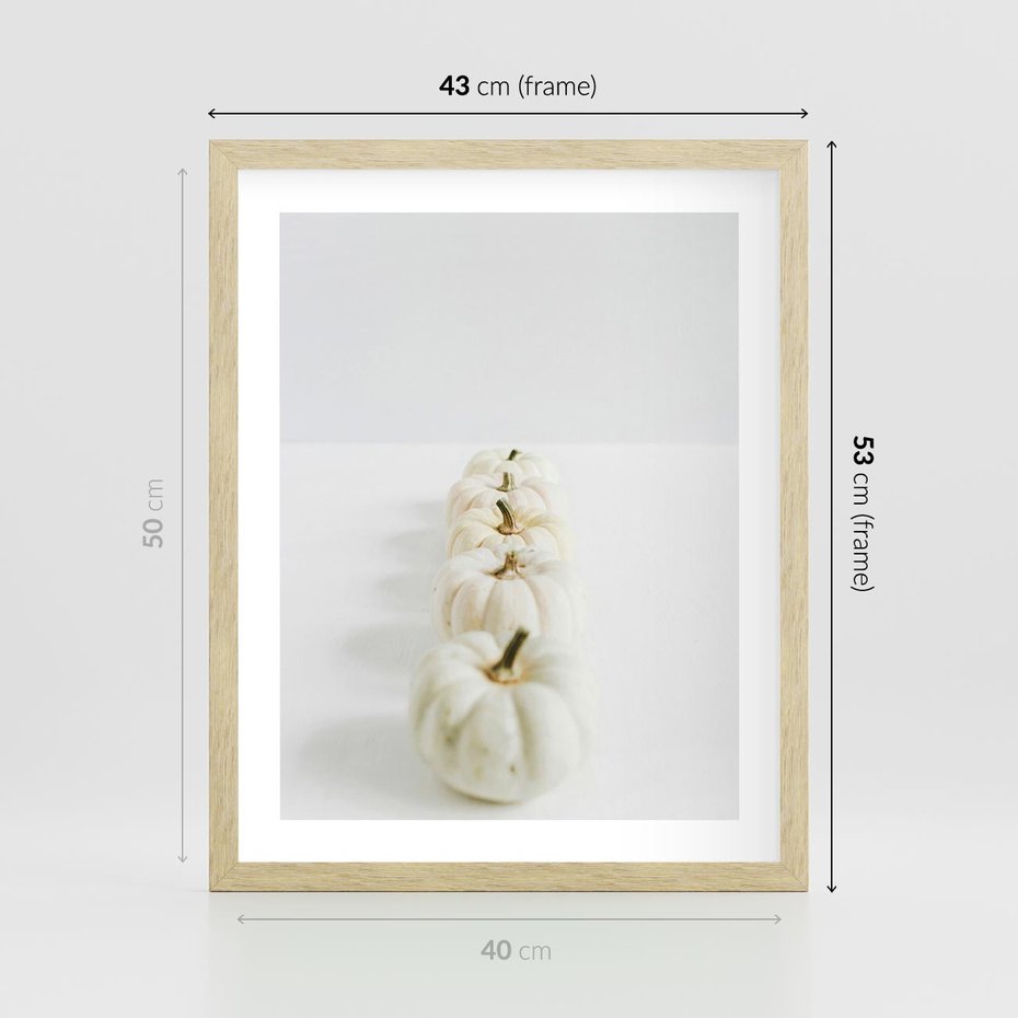 Plakat w ramie 40x50 - Białe Dynie - białe dynie, jesień - rama drewno