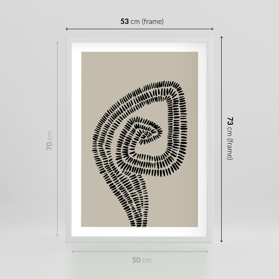 Plakat w ramie 50x70 - Nowoczesne Spektrum Wyobraźni - boho plakat, czarne kropki kreski - rama biała