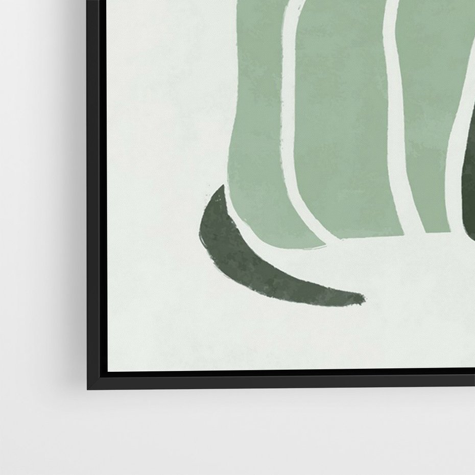 Obraz w ramie 70x100 - Zielona Równowaga - abstrakcyjny zielony ślimak, skandynawski design - rama czarna